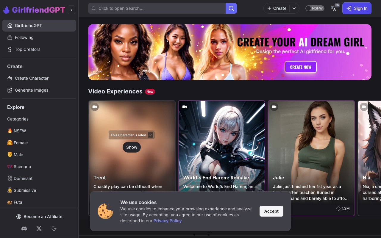 GirlfriendGPT — AI companion platform with 25,000+ characters