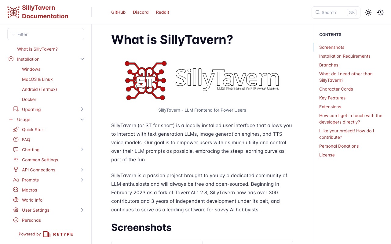 SillyTavern — open-source self-hosted AI chat frontend