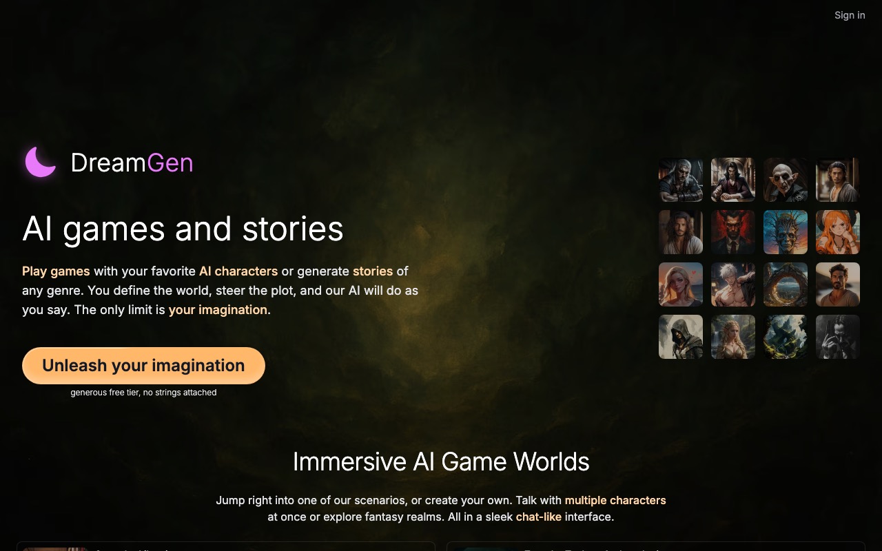 DreamGen — best AI story game platform homepage
