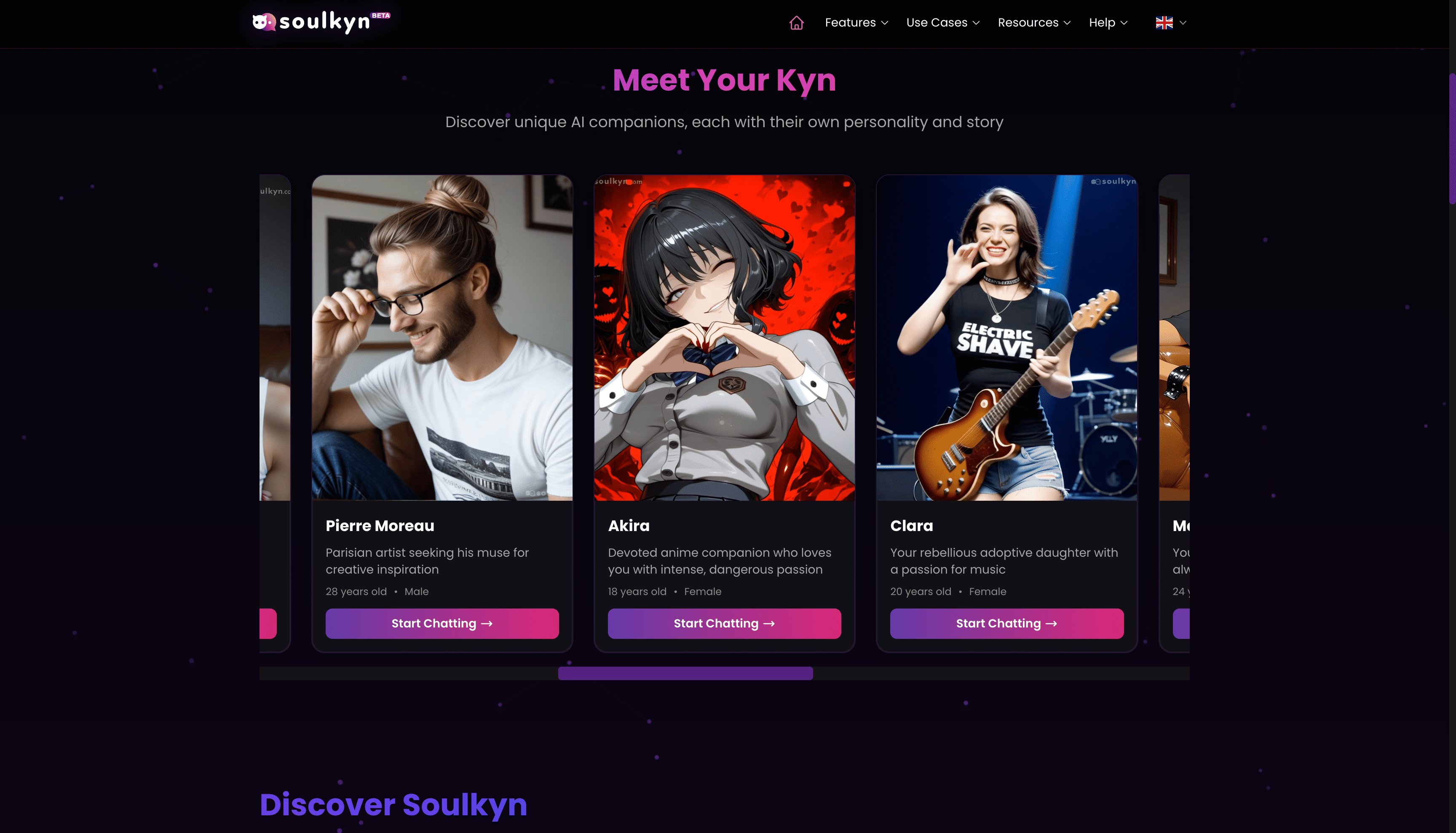 Soulkyn — visual AI game homepage