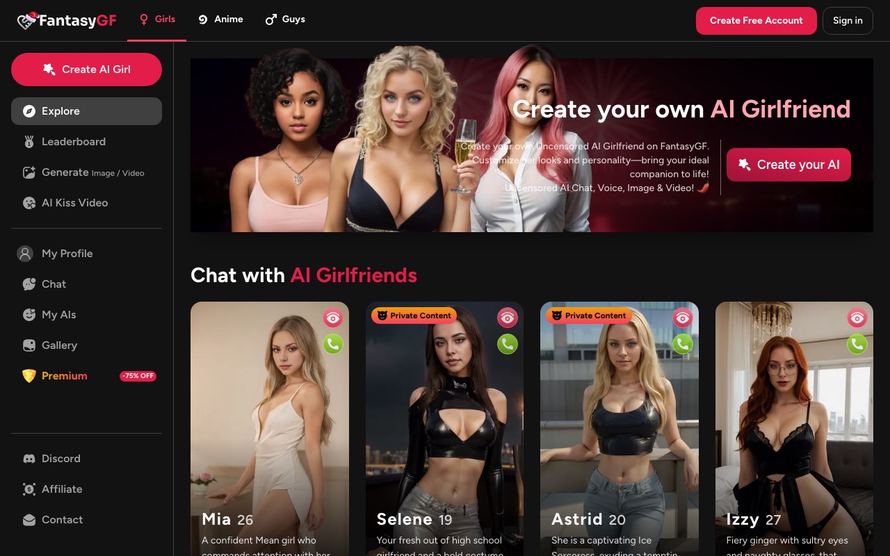 FantasyGF — AI girlfriend platform with photo generation