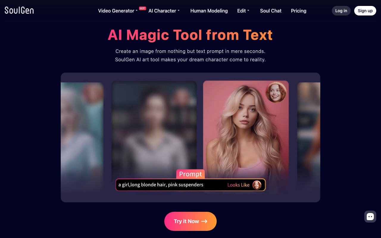 SoulGen AI image generator — homepage screenshot
