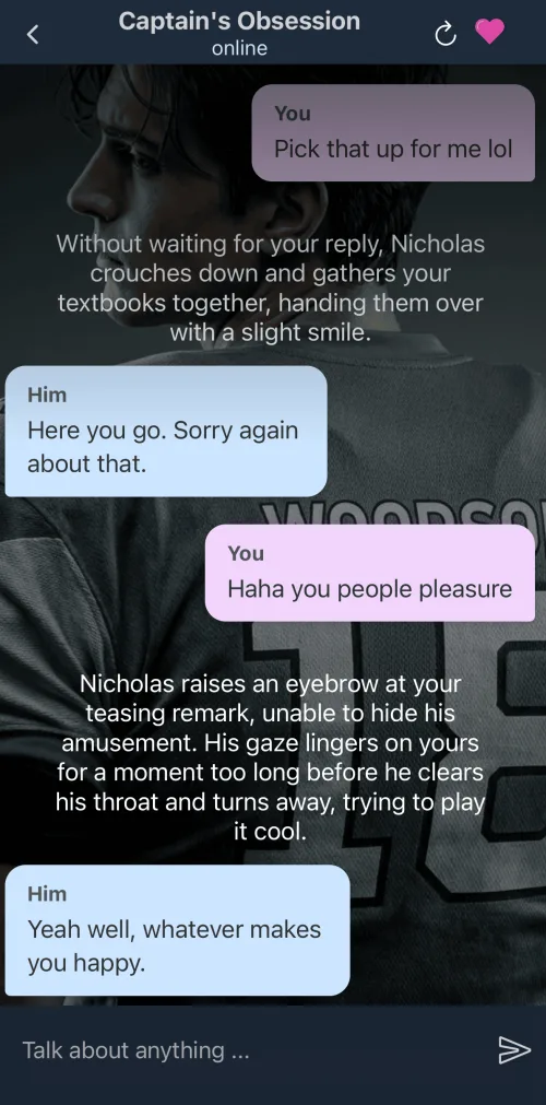 SpicyBF app chat screen showing a roleplay conversation