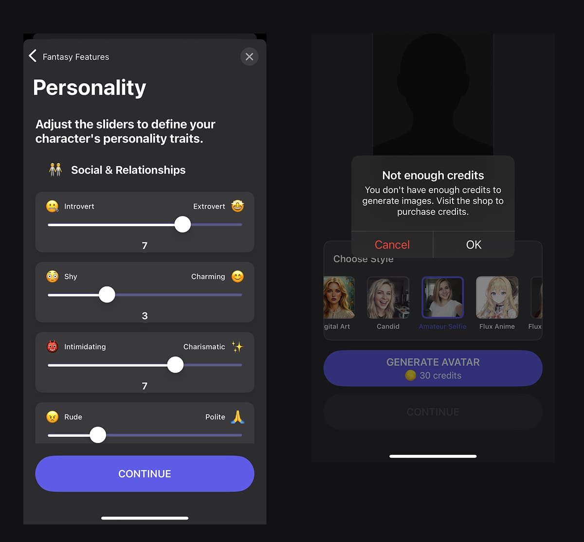 Jupi character creation screen